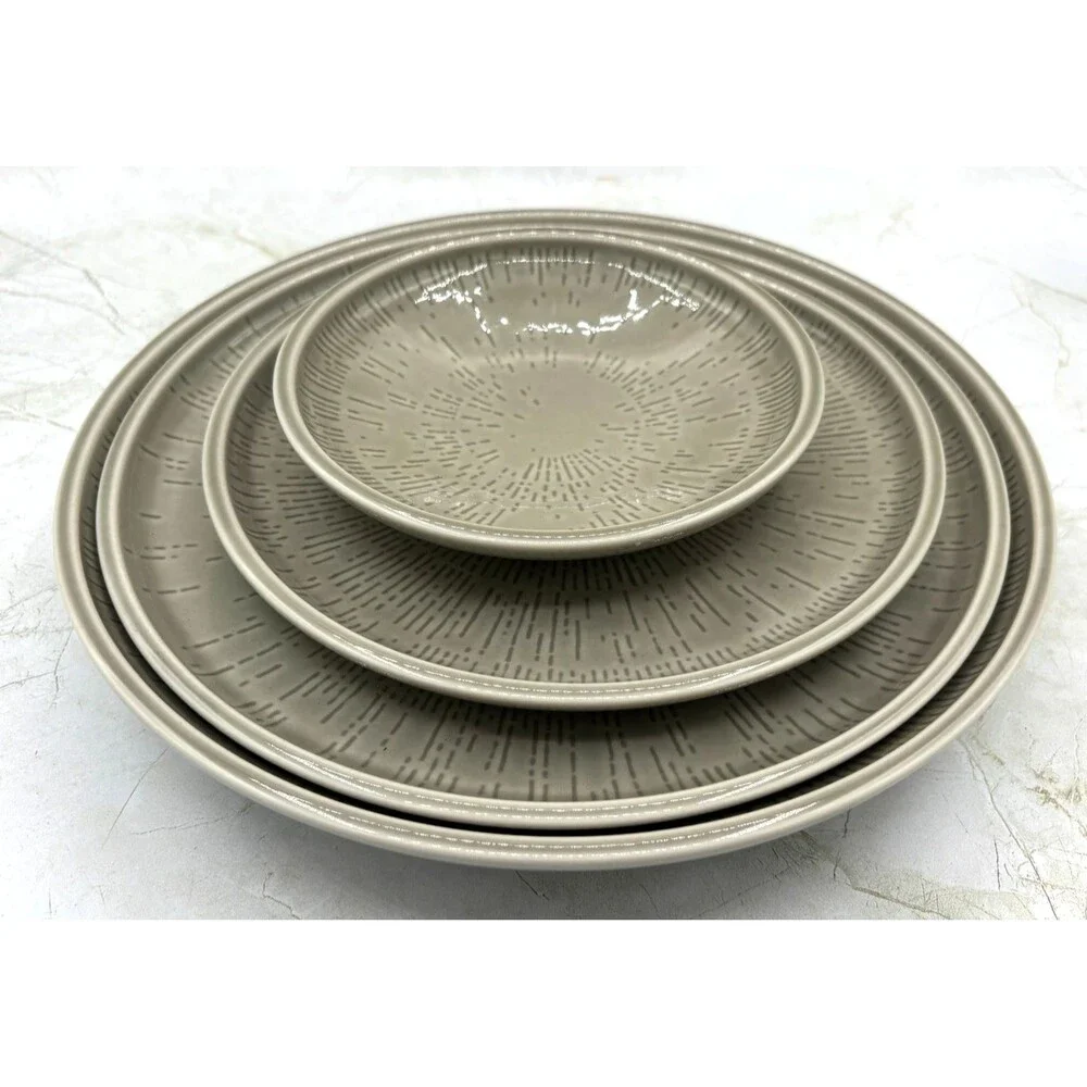 Schönwald Germany 620 Porcelain Plate Set of 4 Radial Pattern Gray‎ Frost Shiro